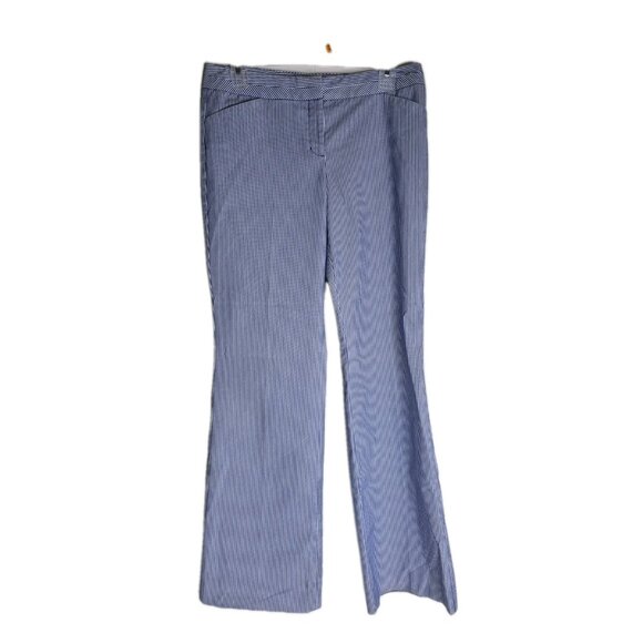 Express Designs Studio Blue White Stripe Editor Wide Leg Dress Pants Sz 4 - Picture 1 of 10